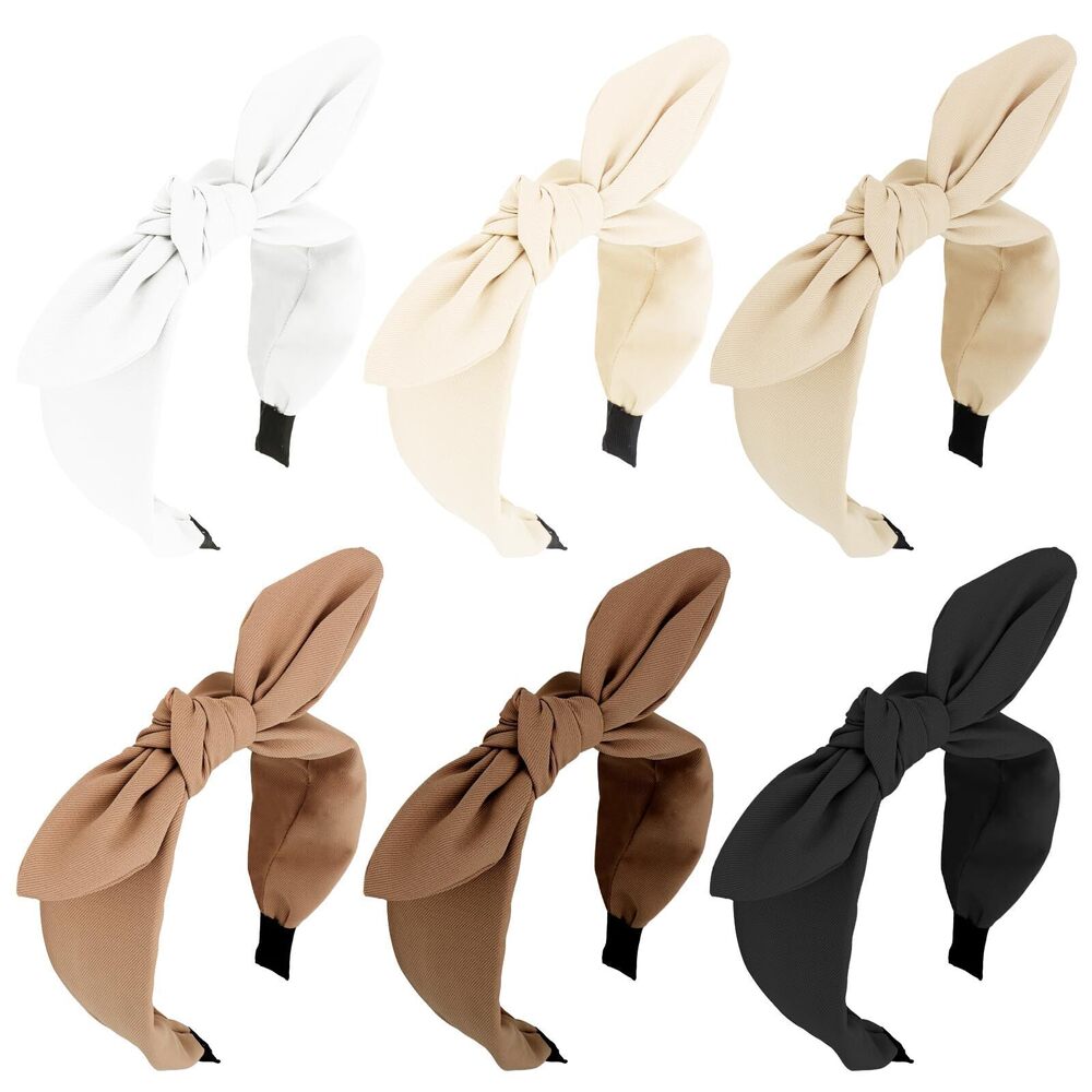 9950 6 Pieces Knotted Bow Headbands Wide Black Headbands for Girls Hair